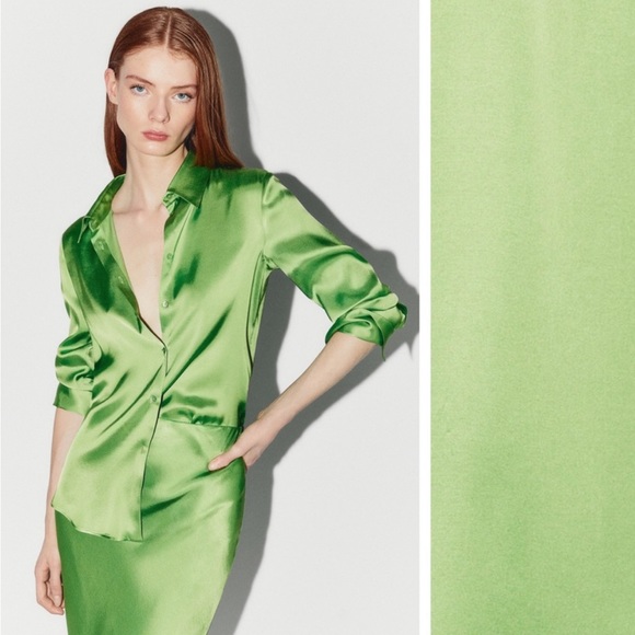 NWT Massimo Dutti Long Green Satin skirt US L - Picture 2 of 9